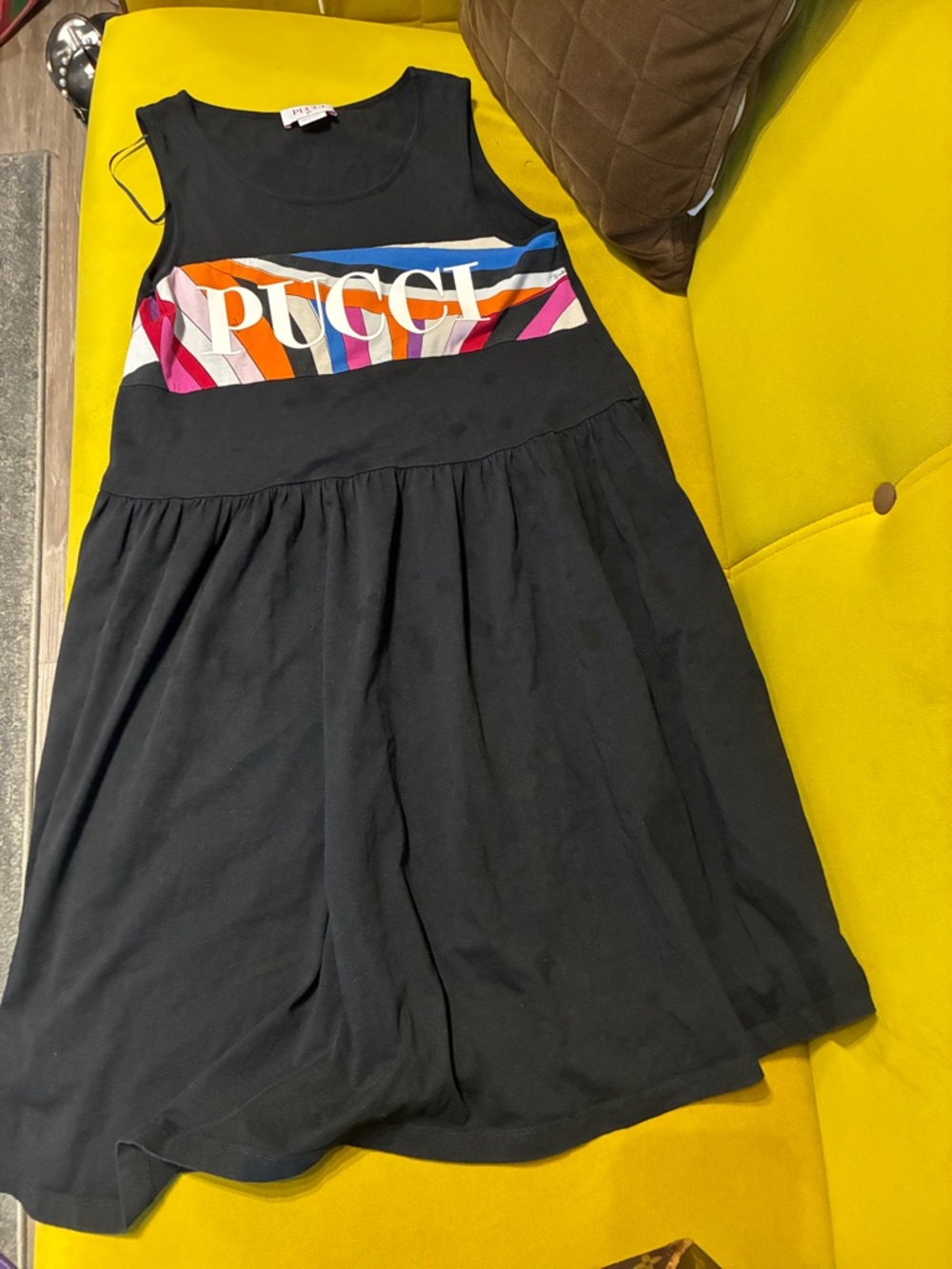 Girls size 12 Pucci Black Sleeveless Dress with Multicolor Wave Logo